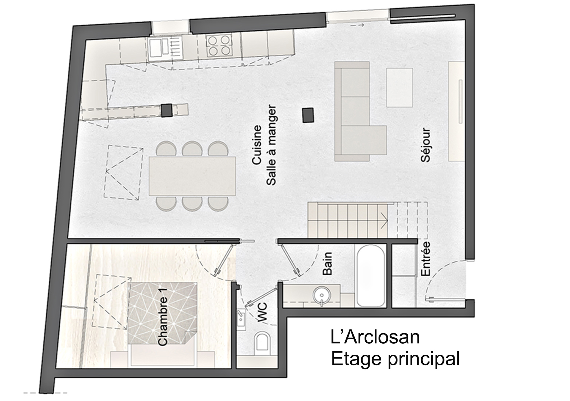 Plan étage principal location de vacances L'Arclosan - Entre Lac et Montagnes